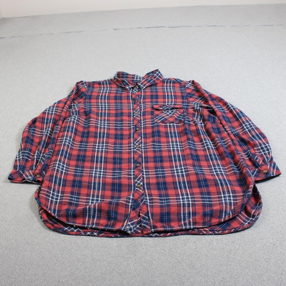 J Jill Shirt Women 2X Red Plaid Flannel Button Long Sleeve Shacket Relaxed Cozy